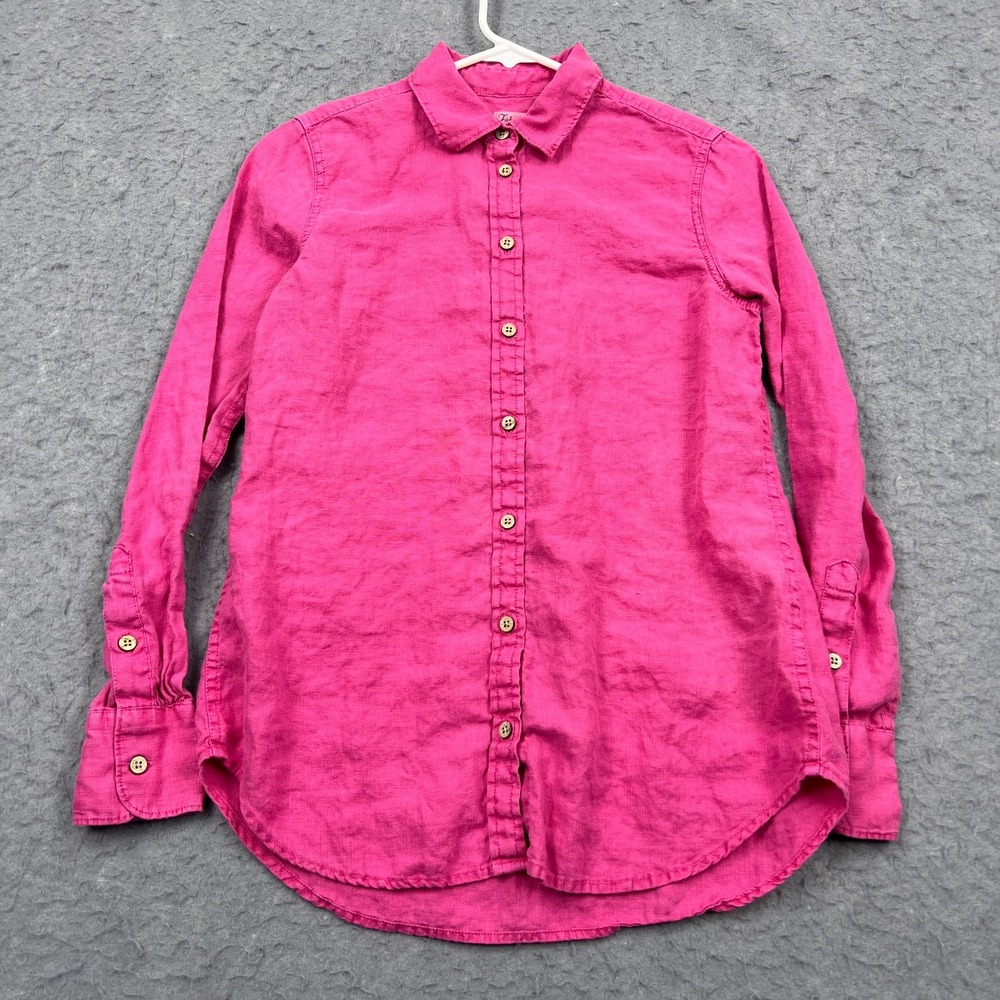 FAHERTY Top Women's XS Pink Sands Relaxed 100% Linen Button-up Long Sleeve Shirt
